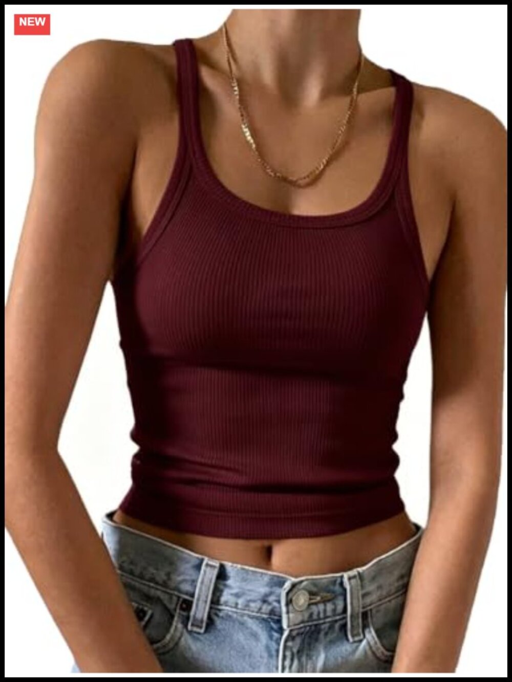 95% Cotton Ribbed Tank Top Women Slim Fitted Sleeveless Scoop Neck Summer